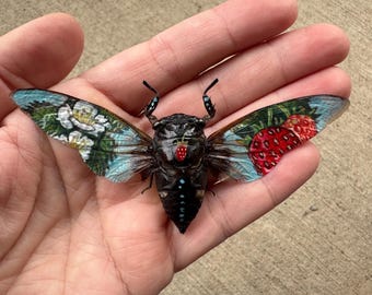 Handpainted cicada-(strawberries)