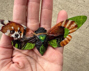 Handpainted cicada-(red panda)