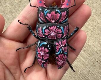 Handpainted beetle-(flowers)
