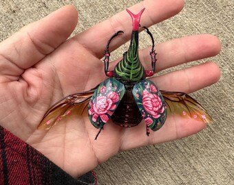 Handpainted beetle-(flowers)