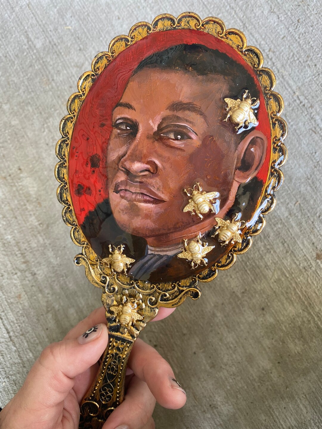 Handpainted Candyman Hand Mirror With Golden Bees Etsy