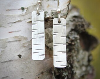 Birch Bark Earrings Brushed Sterling Silver
