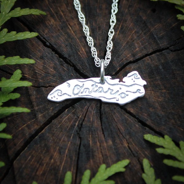 Lake Ontario necklace in etched sterling silver, Great Lake Jewelry, Ontario, New York, Niagara, Toronto