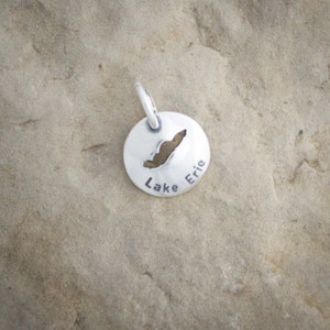 Great Lake Jewelry, Lake Erie Charm for bracelets or necklaces in sterling silver, Pennsylvania, Ontario, Ohio, Michigan, New York