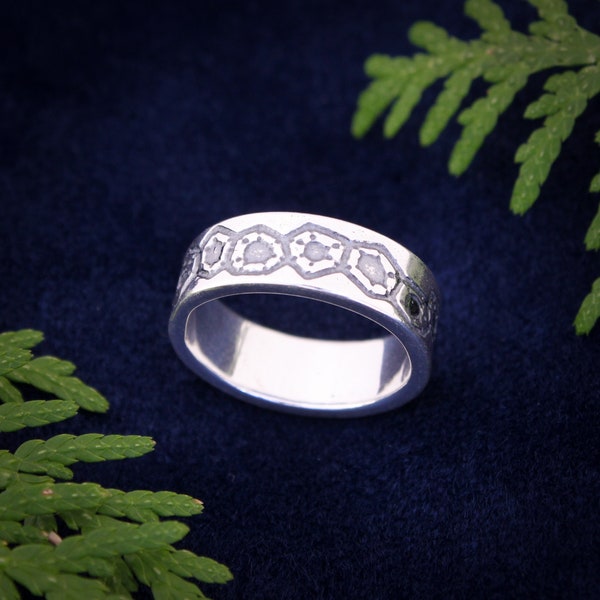 Ring with Petoskey stone pattern in sterling silver