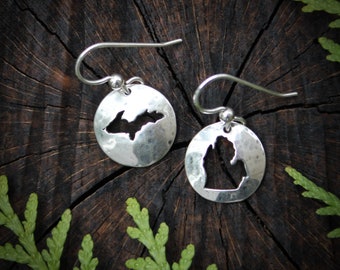 Sterling Silver Michigan Earrings: Upper and Lower Peninsula Jewelry