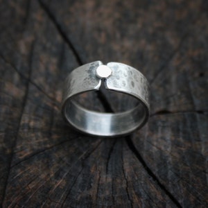 Handmade rustic sterling silver ring, rustic geometry image 2