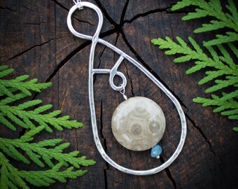 Petoskey stone and Leland blue pendant, Michigan jewelry