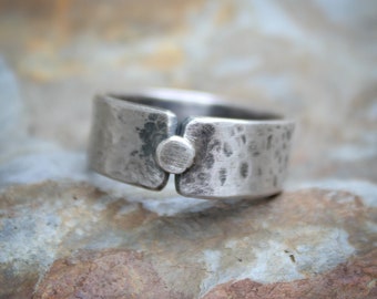 Handmade rustic sterling silver ring, rustic geometry