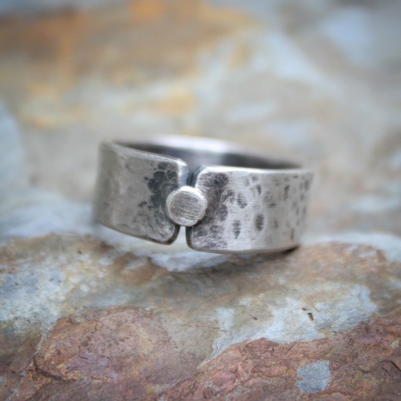 Handmade rustic sterling silver ring, rustic geometry image 1