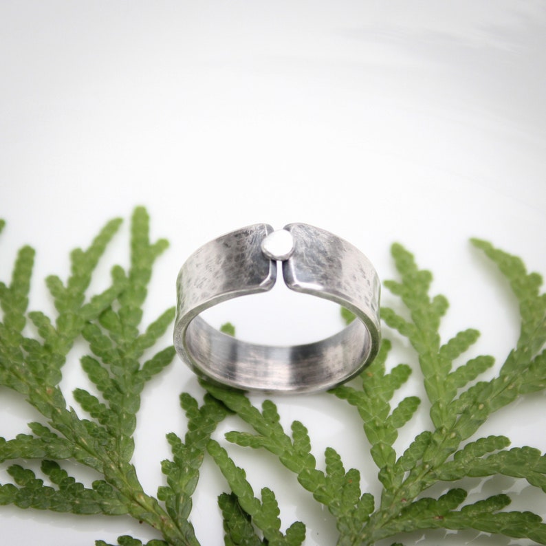 Handmade rustic sterling silver ring, rustic geometry image 9