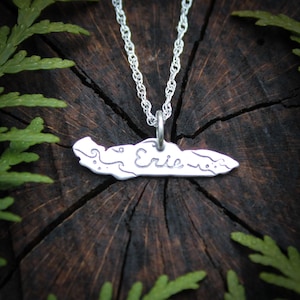 Lake Erie necklace in etched sterling silver, Lake Erie pendant.
