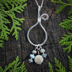 Petoskey stone and Leland Blue pendant, Boho style Michigan jewelry