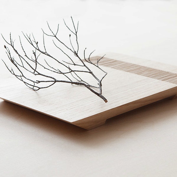 Minimal japanese tray in solid wood. Stylish designer hand made serving display platter tray SMALL