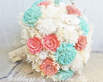 Mint Coral Bouquet Etsy