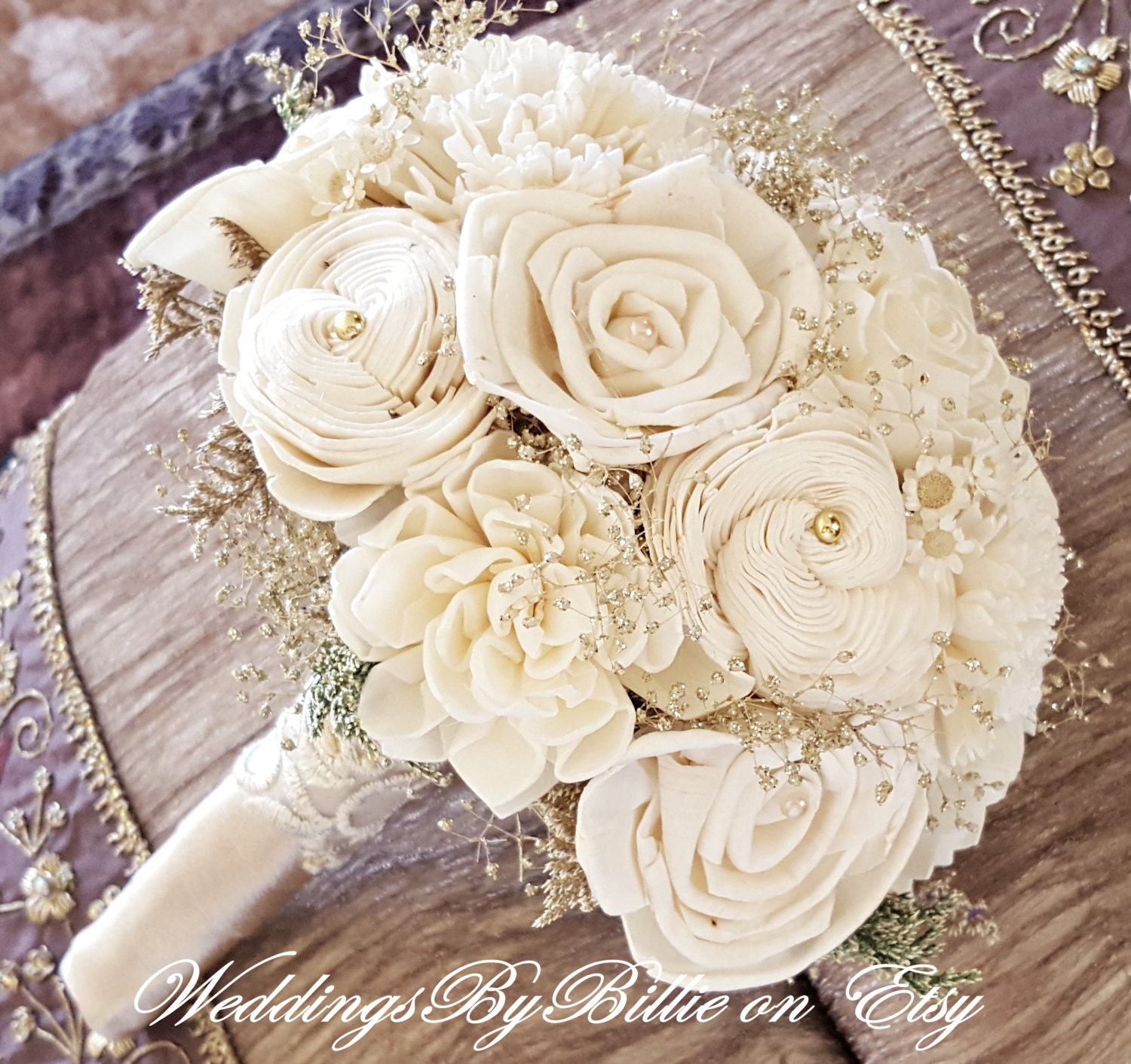 Anniversary,Cake Topper Champagne Ivory Hand Crafted Artificial Flower Wedding 