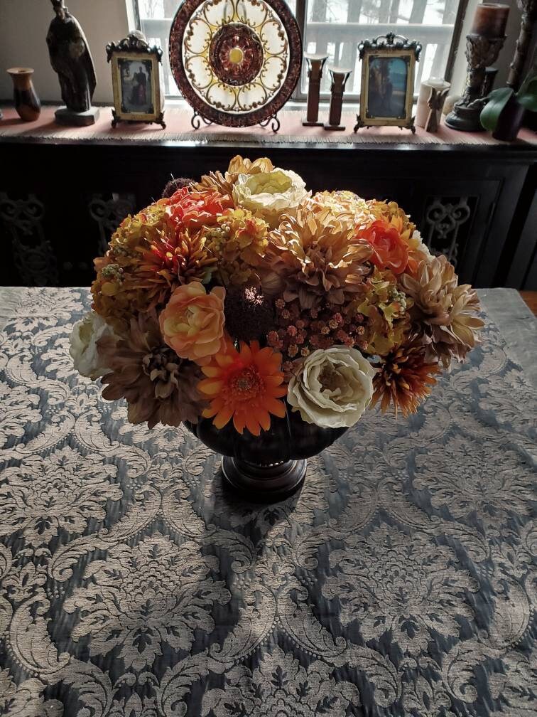 Large Burnt Orange Centerpiece Fall Floral Centerpiece Table Etsy