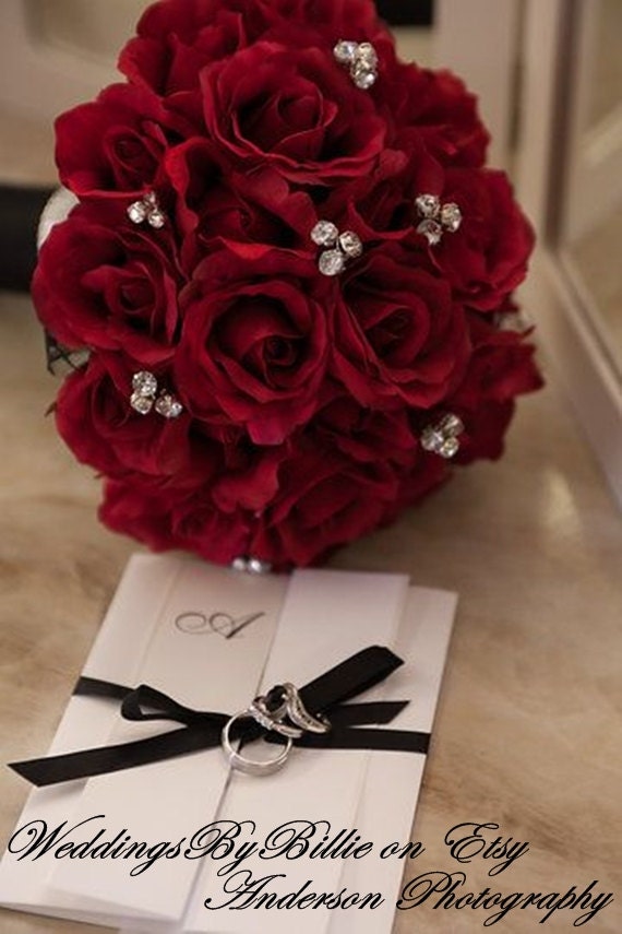 Bouquet Red Rose Bouquetred Weddingred & Black - Etsy Norway