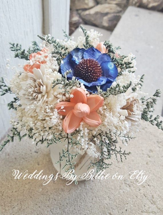Coral Navy Wedding Table Centerpiece Centerpiece Flowers Etsy