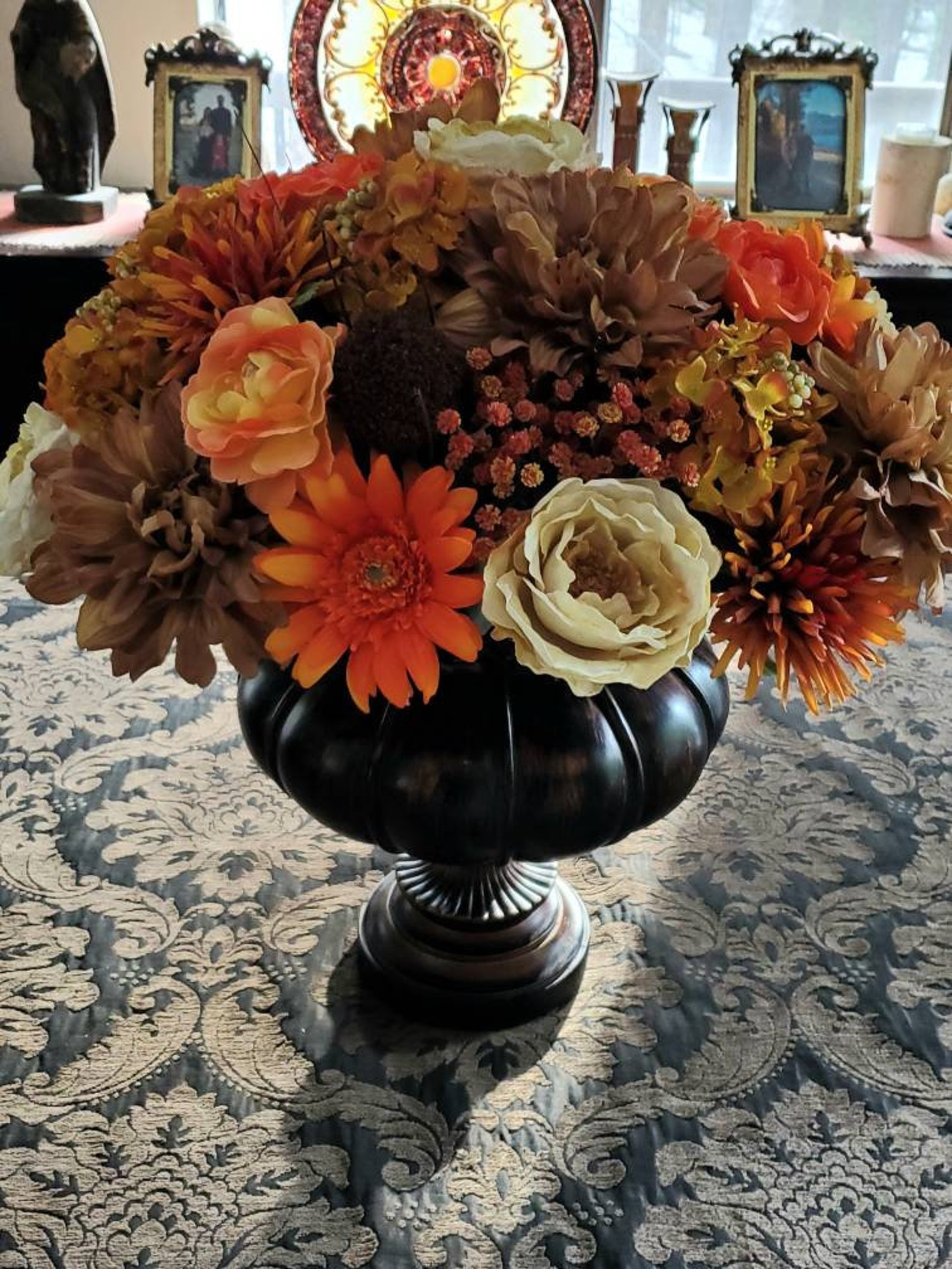 Large Burnt Orange Centerpiece Fall Floral Centerpiece Table Etsy