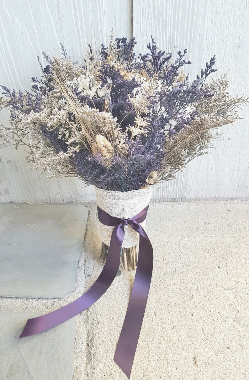 Purple Wildflower Dried Flower Bouquet Lavender Wheat Caspia  Etsy