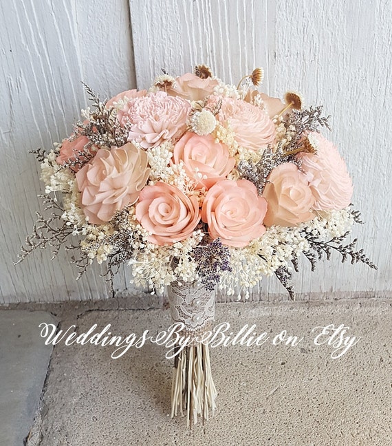 Peach Sola Wedding Bouquet Peach Blush Wedding Pale Peach | Etsy