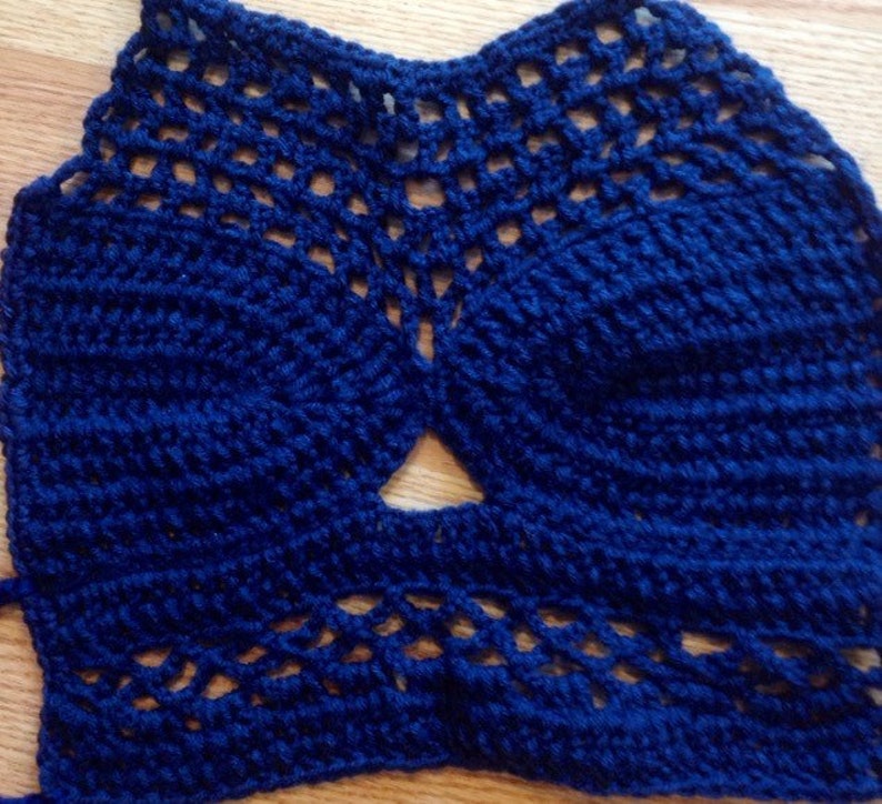 Blue crochet halter bra bikini gypsy hippie boho Summer festival top Size Small Free Shipping