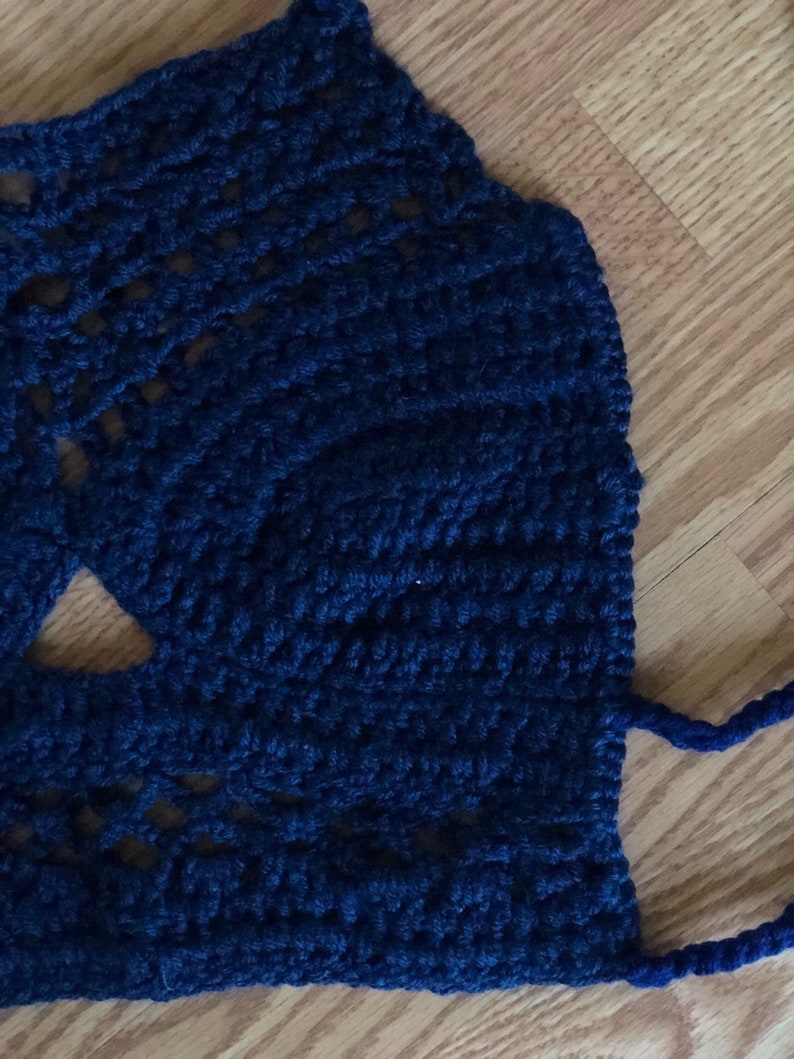 Blue crochet halter bra bikini gypsy hippie boho Summer festival top Size Small Free Shipping