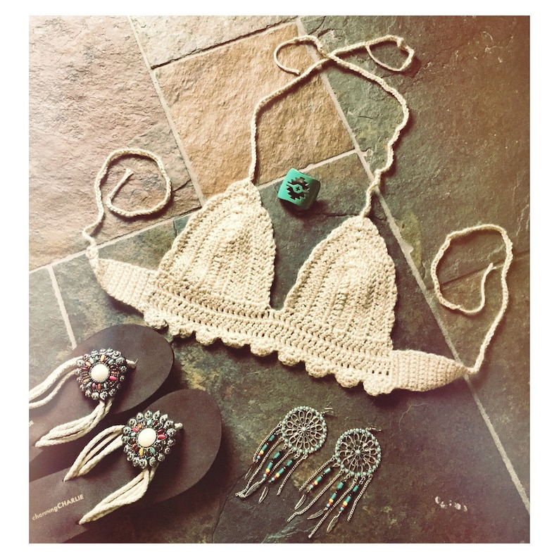 Oatmeal halter festival top ~bratop ~bikini top ~gypsy ~crop top ~boho hippie top