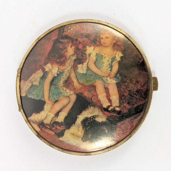 Antique Mirror Compact Brass Victorian Celluloid … - image 3
