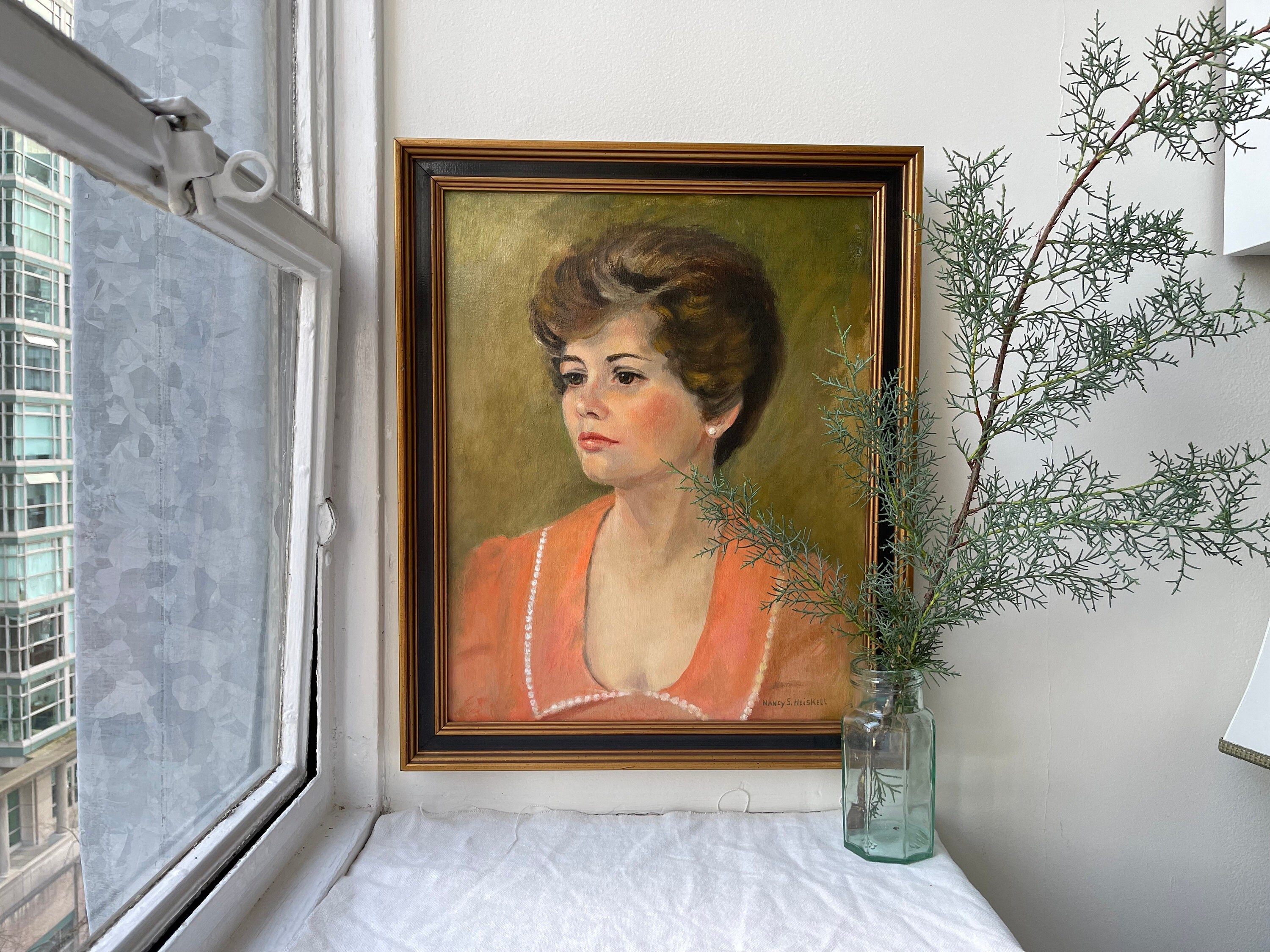 Vintage Portrait | Originalgemälde | Frauenportrait | Vintage Kunst | Gerahmte Kunst | Melonen Farbkunst