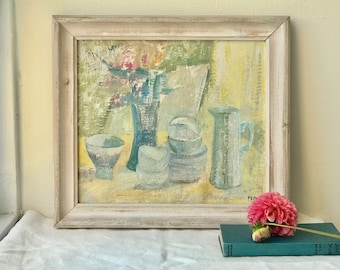 Modernist Still LIfe | Gerahmte | Mid Mod Art | Skandinavische Kunst | Original Kunst | Signierte Kunst