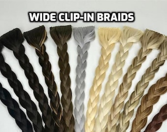 WIDE Clip-in Braid hair extensions 100% Human hair Hand-made 1pc