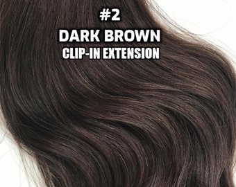 Clip-ins 100% Human hair #2 Dark Brown Hand-made Clip-in hair extensions