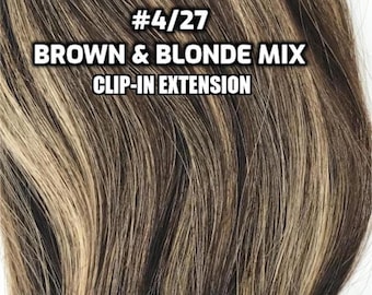 Clip-ins 100% Human hair Medium Brown and Blonde MIX Hand-made Clip-in hair extensions