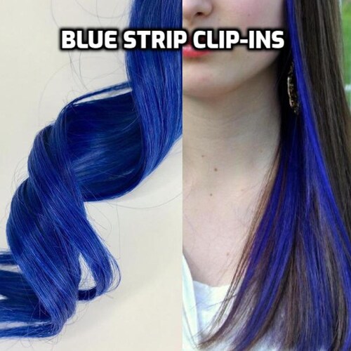 100% Human Hair Bright Blue Strip Clip-in Extension Streaks - Etsy