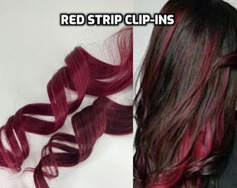 100% Human Hair Bright Red Strip Clip-in extensions streaks 1pc