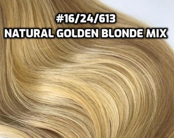 100% Human Hair WIRE extension Hand-made Natural Golden Blonde Mix