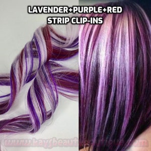 100% Human Hair Lavender Purple Burgundy Red Strip Clip-in extensions streaks 1pc