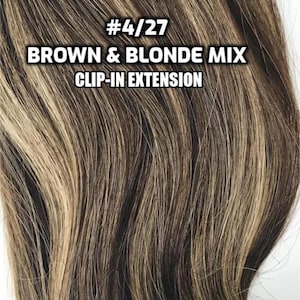 Clip-ins Brown and Blonde Highlights 100% Human hair Clip-in hair extensions Hand-made