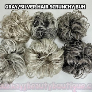 Premium Quality Grey/Silver or Ash blonde Hair Scrunchy hair bun Hand-made