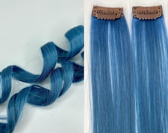 Bright Turquoise Teal Strip Clip-ins 100% Human Hair streaks 1pc