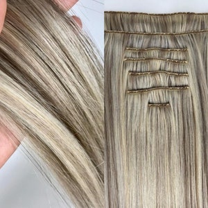 Clip-ins Ash Blonde and Brown Mix 100% Human hair Clip-in hair extensions Hand-made