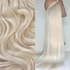 WIRE halo extensions #60A White Blonde 100% Human Hair Hand-made