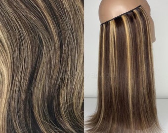 WIRE halo extensions Brown&Blonde Highlights #4/27 100% Human Hair Hand-made