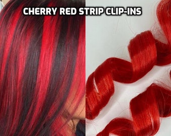 100% Human Hair Cherry Red Strip Clip-in extension 16" streaks 1pc