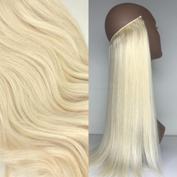 WIRE extension #60 White Platinum Blonde 100% Human Hair Hand-made