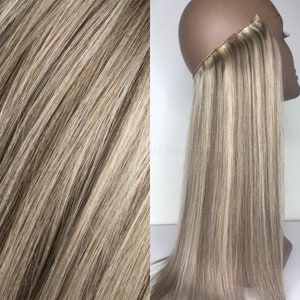 WIRE halo extensions Ash Blonde and Ash Brown Mix #6/8/18/22 100% Human Hair Hand-made