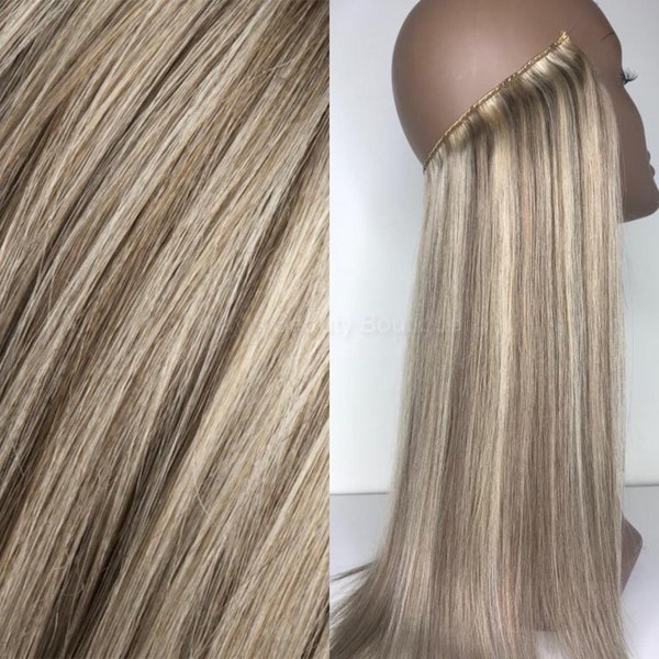 Ash Blonde & Brown Mix Halo Hair Extensions, 100% Human Hair