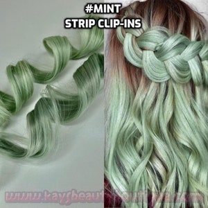 100% Human hair Mint Clip-in streaks strips extensions 1pc